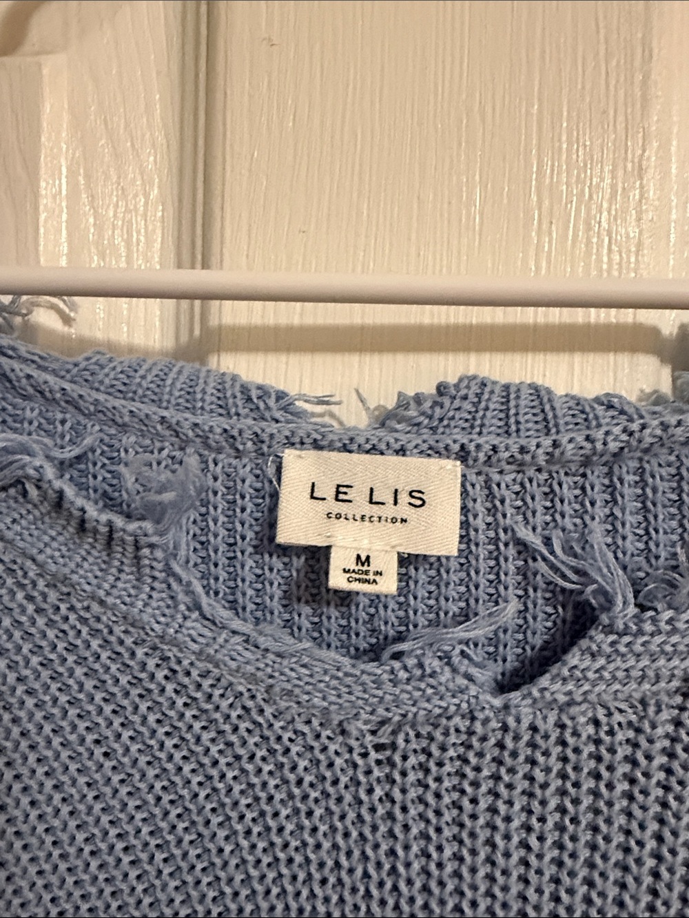 Le Lis Light Blue Distressed Knit Pullover - Picture 4 of 4